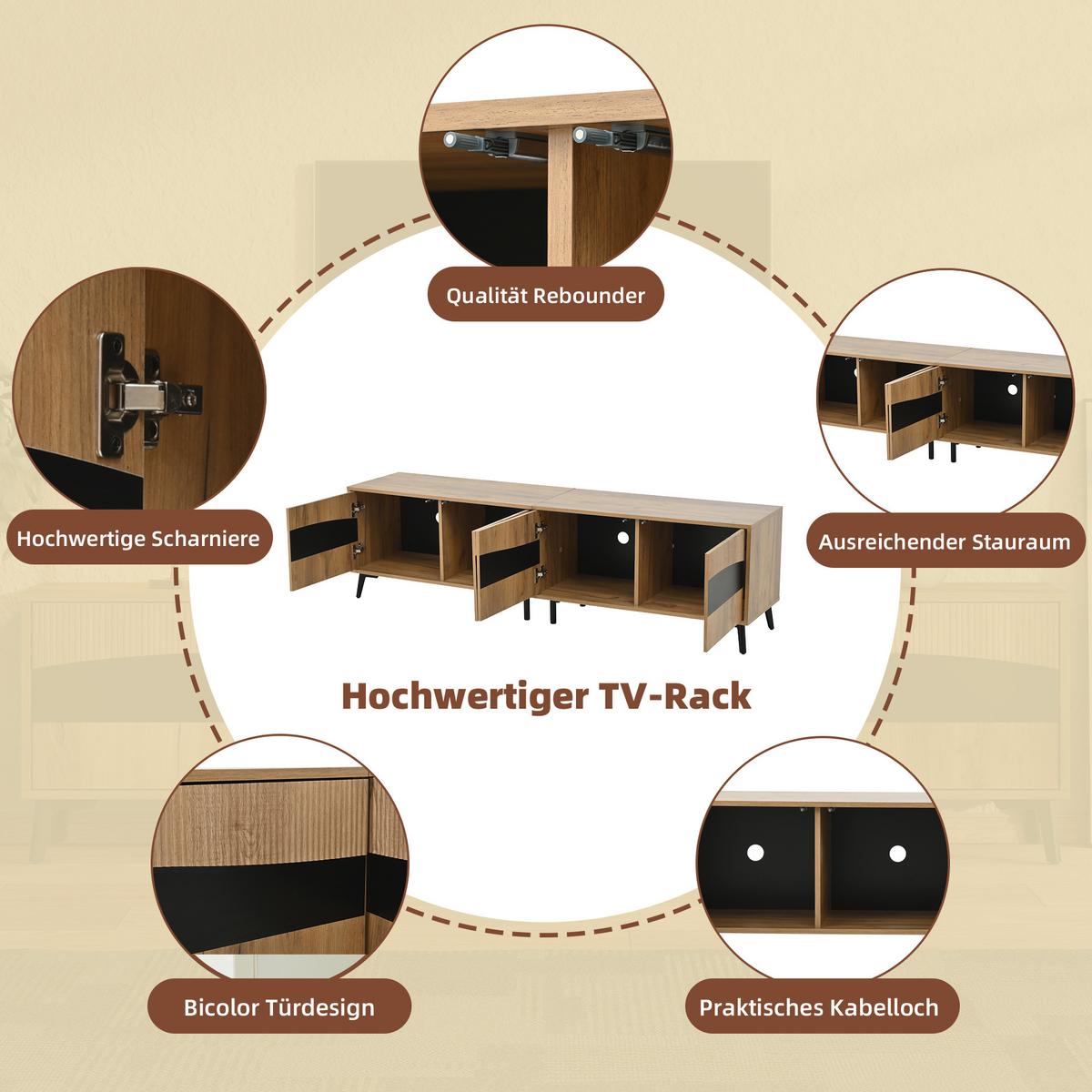 TV-LOWBOARD Natur & Schwarz 180 cm für Fernseher bis 75 Zoll - Naturfarben, Holzwerkstoff (180/50/40cm) - Urban Meuble