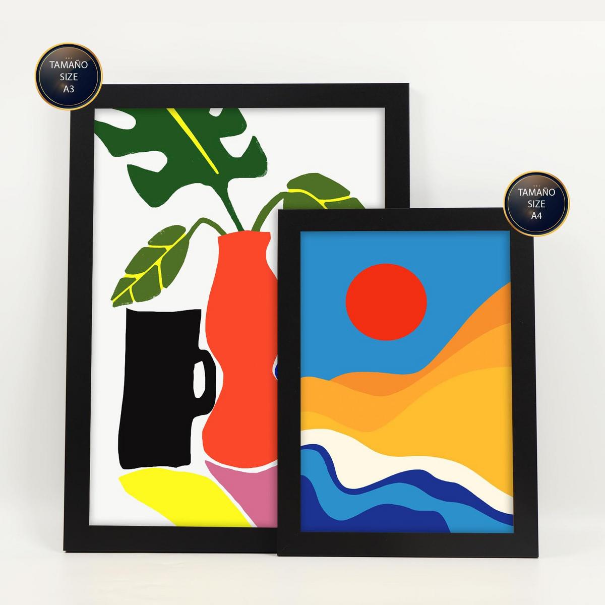 POSTER Set Mit 6 Zehn Formen In Kulissen Abstracts Ästhetische Dekorative Gemälde Für Ihr Wohnzimmer, Schlafzimmer, Zuhause A3 & A4 Schwarzer Rahmen - Schwarz, Papier (29/3cm) - Nacnic