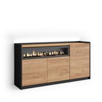 SIDEBOARD, Eiche und Schwarz, 156/37/80cm, Kamin mit Feuereffekt - Eichefarben, Holzwerkstoff (156/80/37cm) - Skraut Home