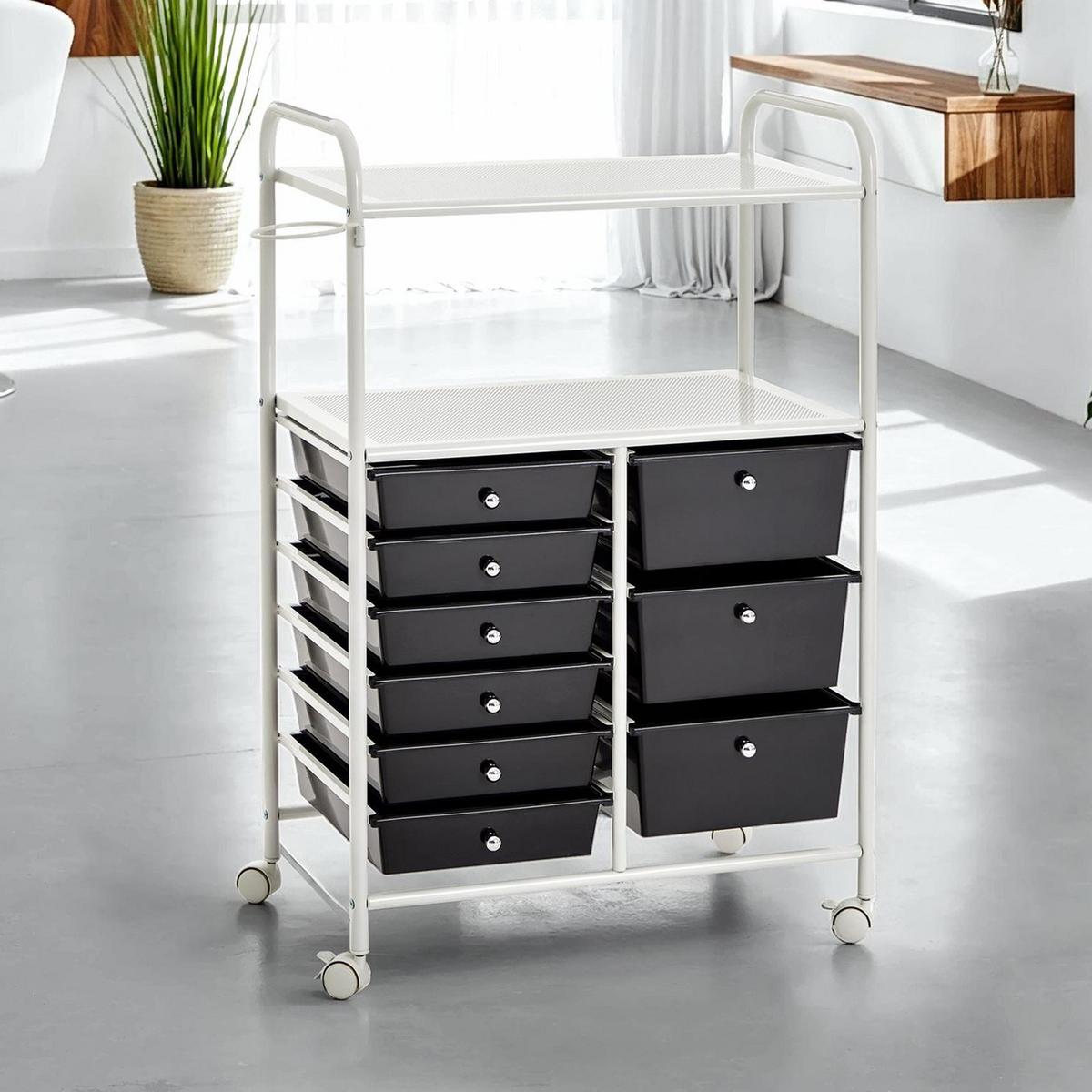 BADROLLWAGEN MARITA weiß/schwarz - Schwarz/Weiß, Kunststoff/Metall (63/97/39cm) - IDIMEX