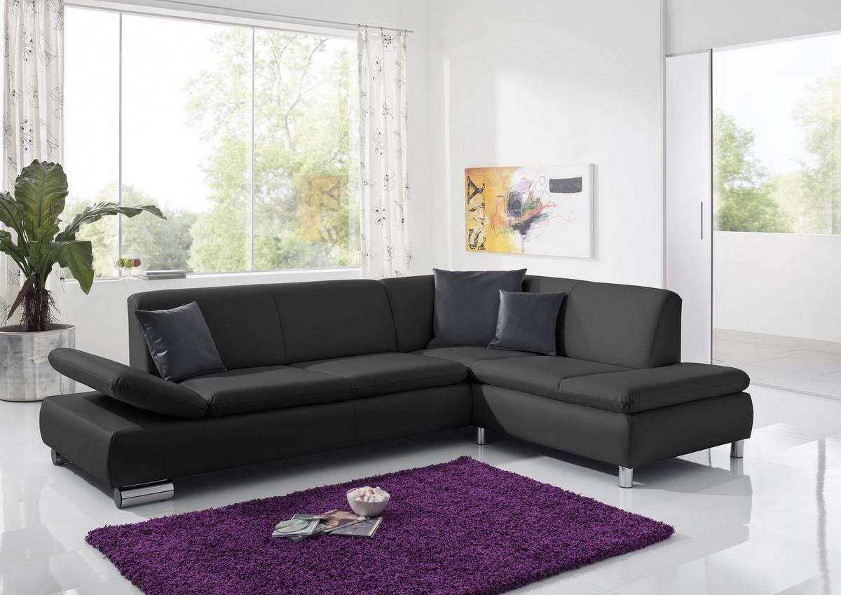 ECKSOFA mit Ottomane rechts Kaye Bezug Kunstleder Metallfuß verchromt / schwarz - Schwarz, Kunststoff (270/190cm) - 58aufmkessel