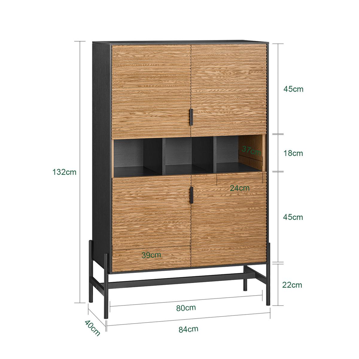 KÜCHENSCHRANK Schwarz-Natur - Schwarz/Naturfarben, Holzwerkstoff/Metall (84/132/40cm) - SoBuy