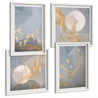 BILDER SET 4er Set - 50x50 cm & 40x60 cm Weißer Rahmen - Vögel im Flug, Himmel, Mond - Weiß, Kunststoff (50/50cm) - TULUP