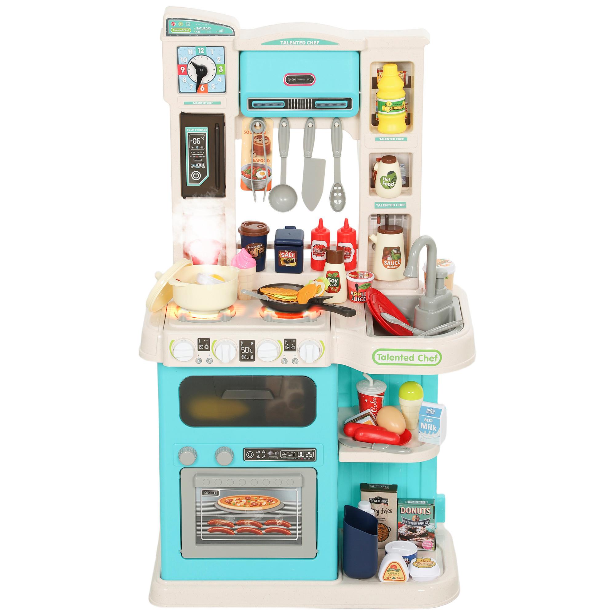 KINDERKÜCHE Spielküche mit Ofen Spüle Licht-und Soundfunktion und Zubehör - Grün, Kunststoff (24/44.5cm) - AIYAPLAY
