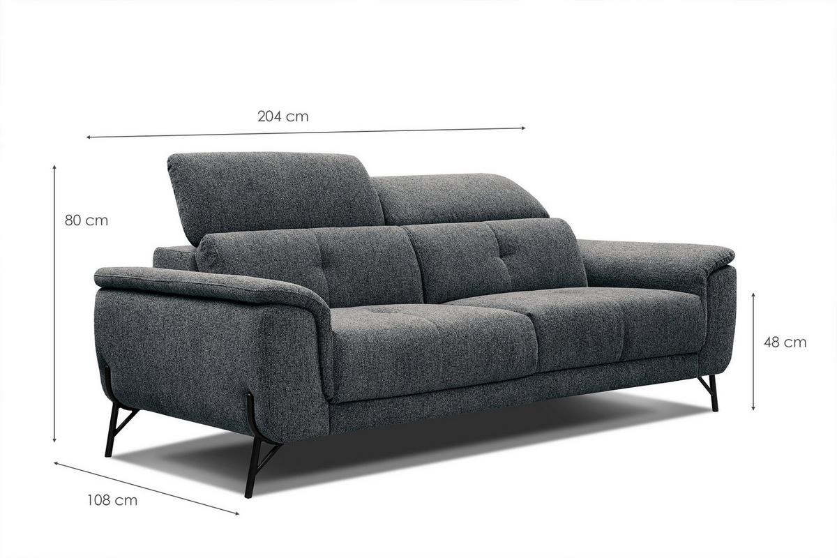 SOFA AVENA 3-Sitzer, dunkelgrau - Dunkelgrau, Holzwerkstoff/Textil (204/80/108cm) - Wozimo