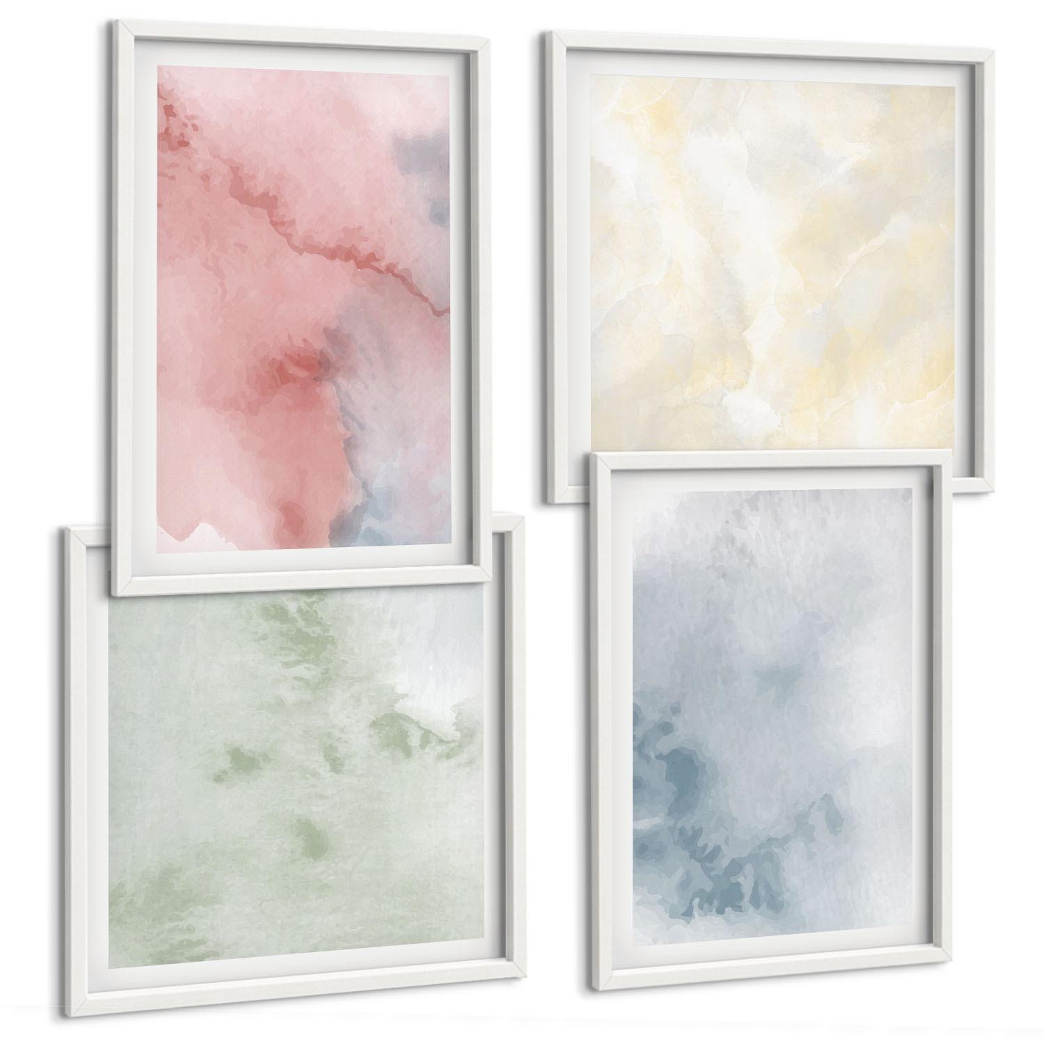 BILDER SET 4er Set - 50x50 cm & 40x60 cm Weißer Rahmen - Aquarellfarben in Pastellfarben - Weiß, Kunststoff (50/50cm) - TULUP