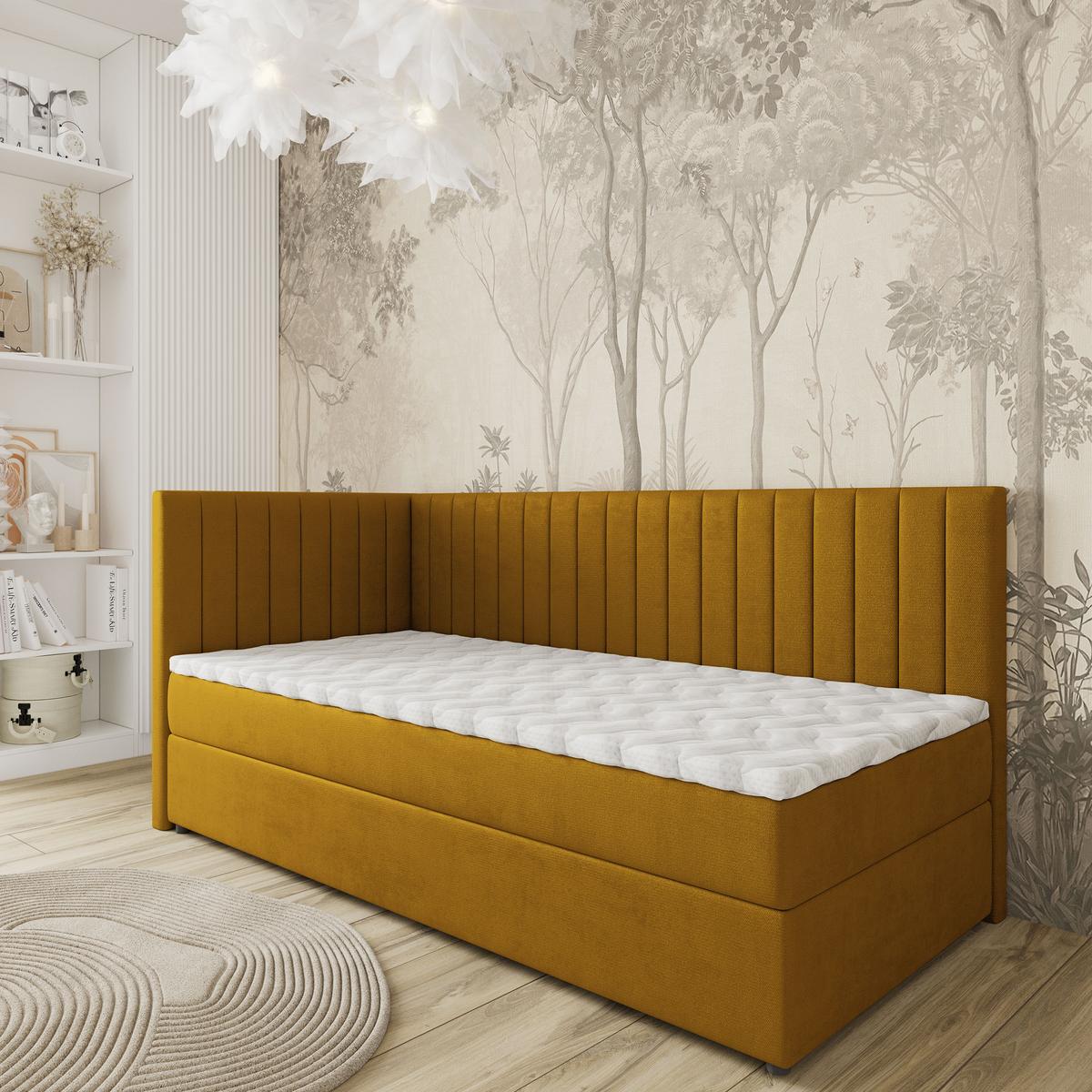 BOXBETT ARIS 100x200 cm mit Matratze und Topper, H2+H3 - Gelb - Gelb, Holz (100/200cm) - MASSENO
