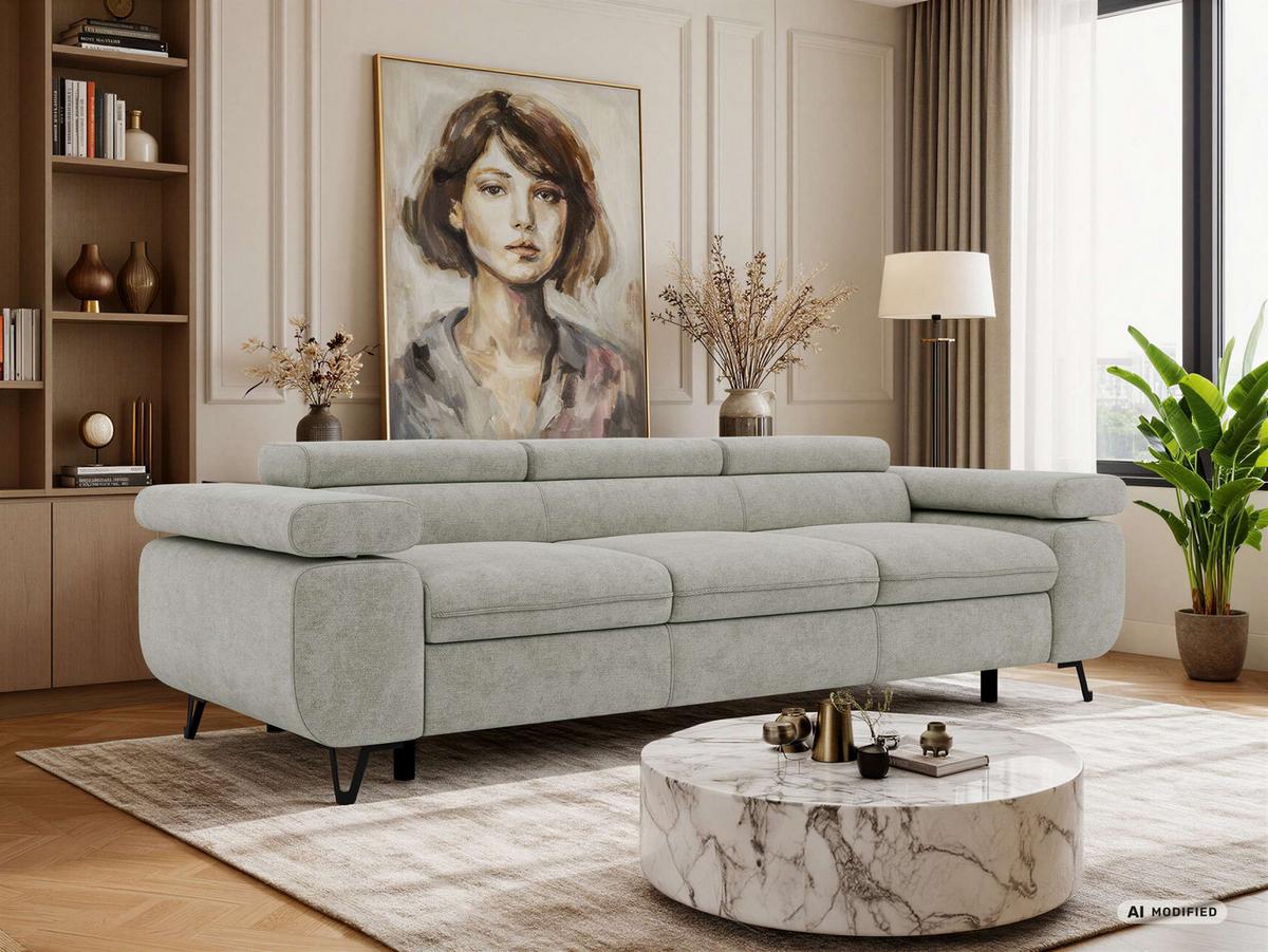 3-SITZER SOFA PETER - Hellgrau Stukture - Hellgrau/Schwarz, Textil/Metall (262/76/99cm) - MKS