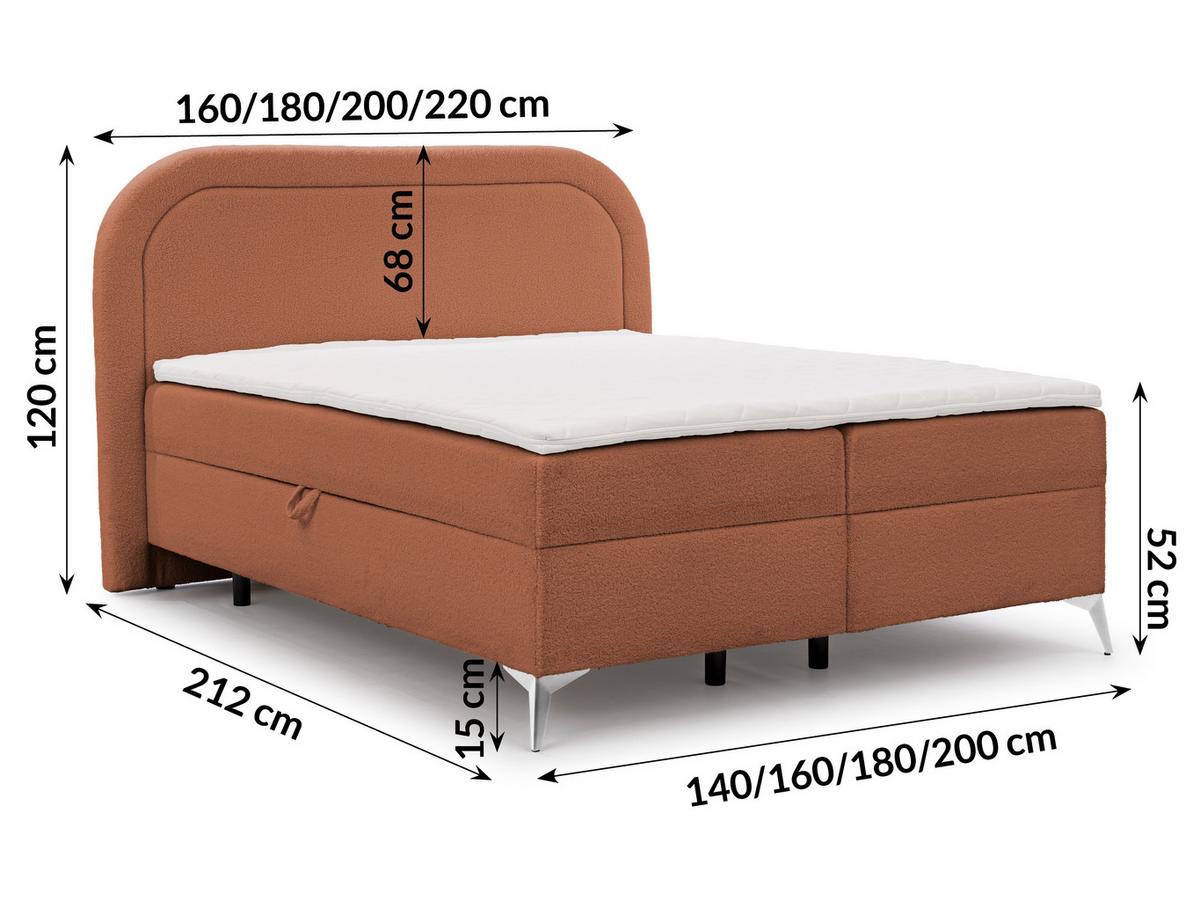 BOXBETT Sonna 160/200 cm Terrakotta Bouclé-Stoff mit abgerundetem Kopfteil und mit silbernen Metallfüßen - Silberfarben/Terracotta, Holz/Textil (160/200cm) - S-Style Möbel