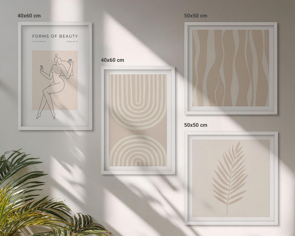 BILDER SET 4er Set - 50x50 cm & 40x60 cm Weißer Rahmen - Abstrakte Boho-Dekorationen - Weiß, Kunststoff (50/50cm) - TULUP