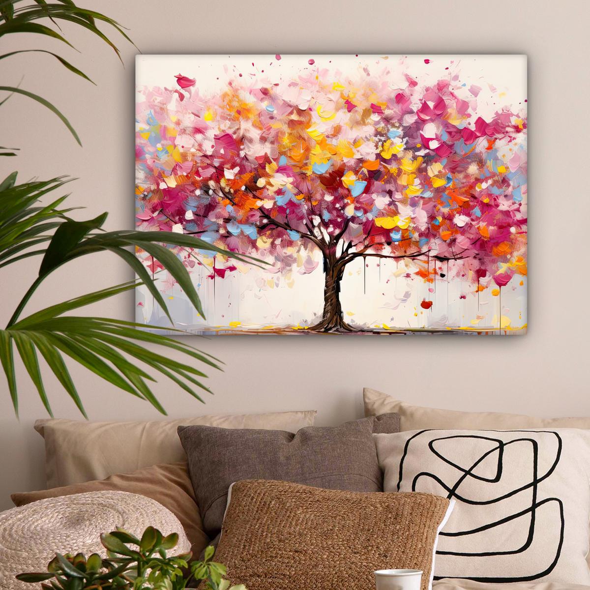 LEINWANDBILD Aquarell - Baum - Kunst - Abstrakt Wandbilder 80x60 cm - Rosa, Textil (80/60cm) - MuchoWow