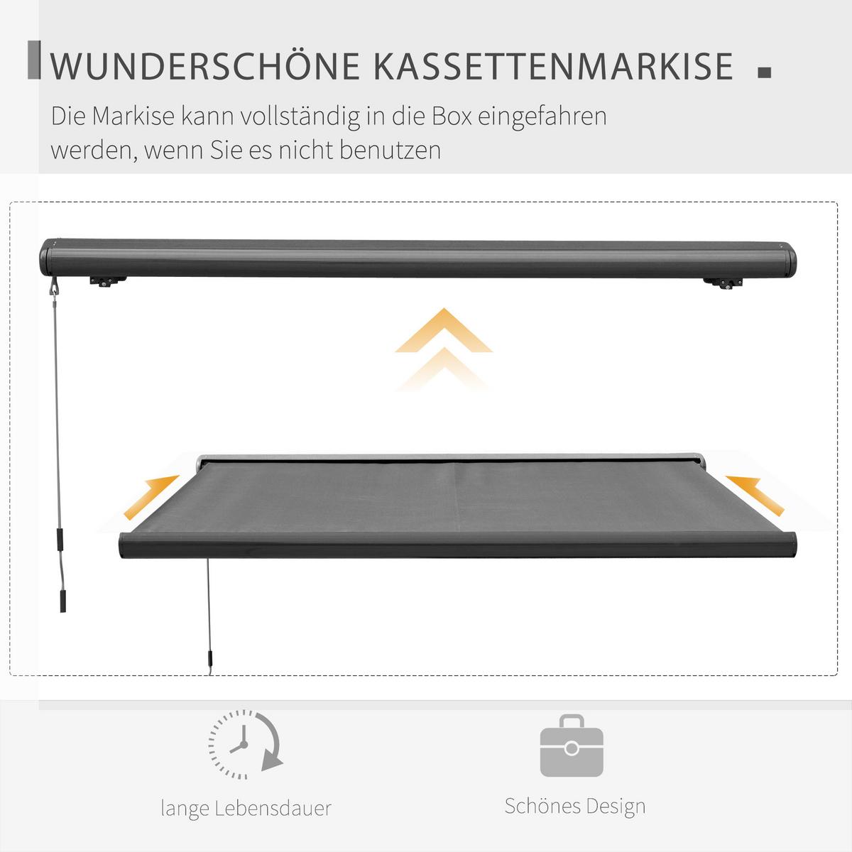 MARKISE elektrisch mit Fernbedienung Handkurbel Kassettenmarkise 3x2,5m - Dunkelgrau, Metall (2.5/1/3cm) - Outsunny