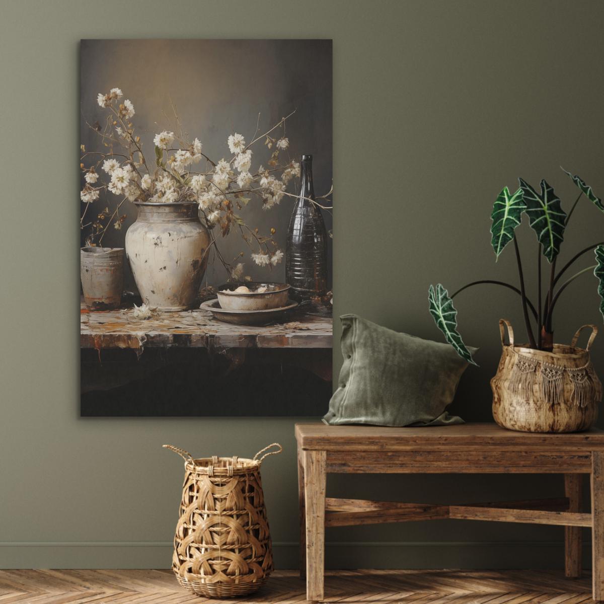 AKUSTIKBILD Stilleben - Blumen - Blumenstrauß - Vase - Wein Wanddeko 70x100 cm - Schwarz, Kunststoff (70/100/0.9cm) - MuchoWow