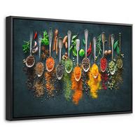 LEINWAND Bilder mit Rahmen - Kräuter - Gewürze - Löffel - 30x20 - Currygelb, Textil (30/20cm) - MuchoWow