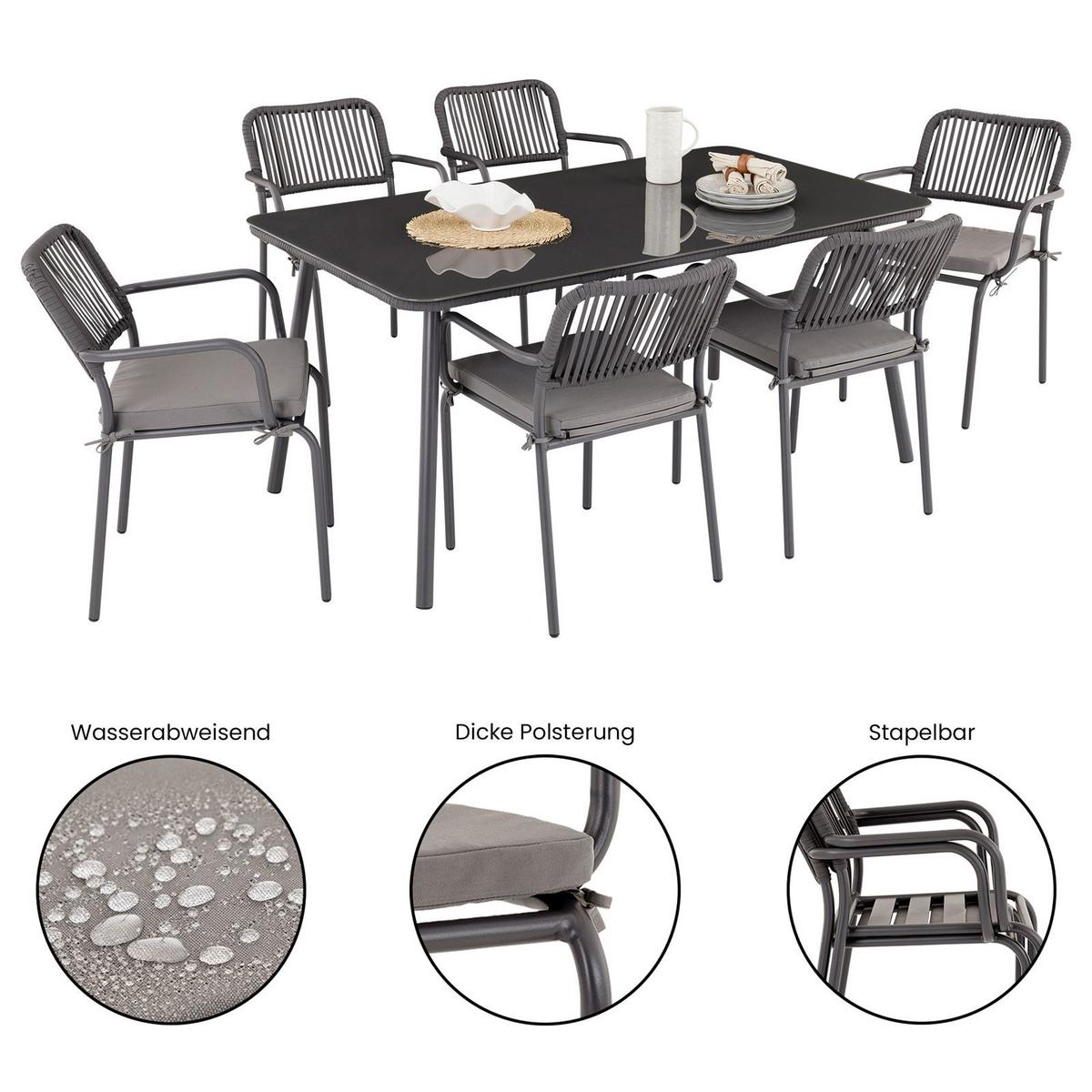 GARTENMÖBEL SET VOLONTE 7er Set grau, schwarz - Grau, Glas/Metall - IDIMEX