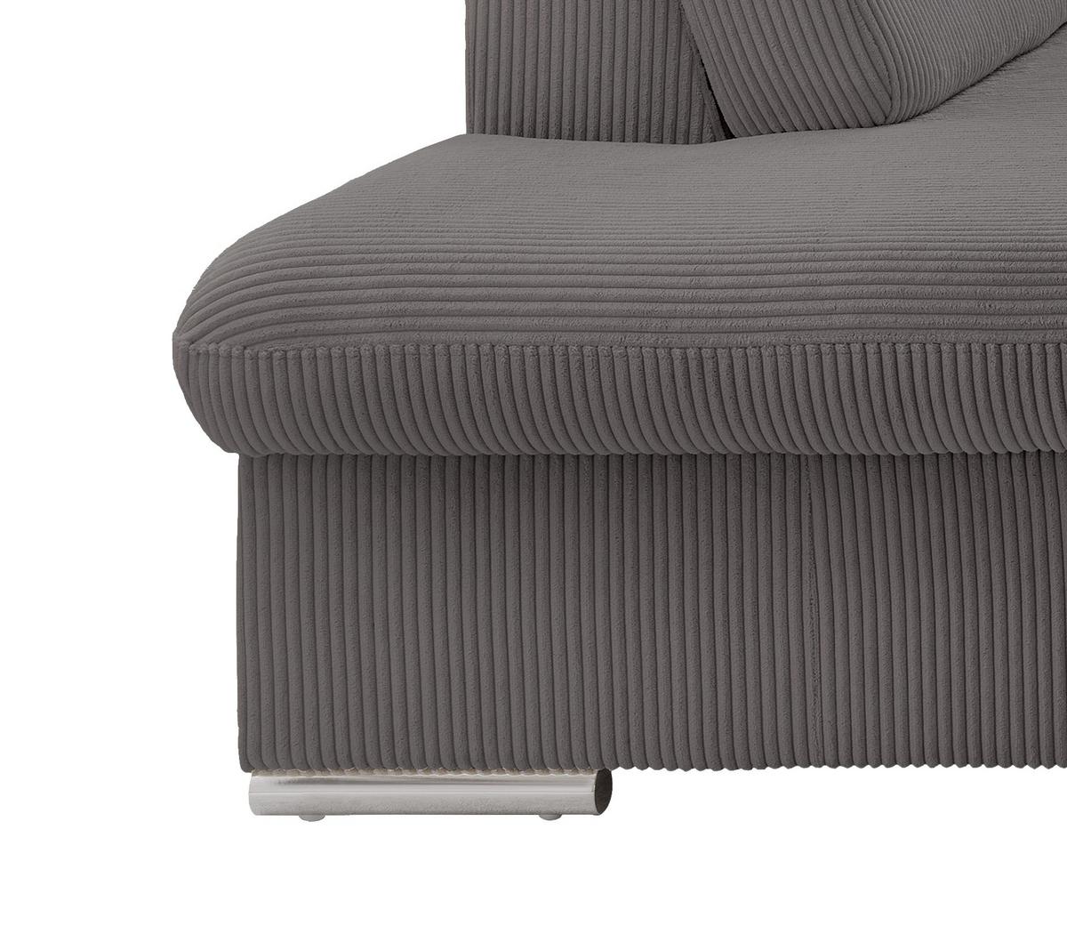 ECKSOFA mit Schlaffunktion, Bettkasten, Kopfstützen verstellbar, Wellenunterfederung, Ottomane links B283/T228/H102 cm, Cord Dunkelgrau / 17219 - Chromfarben/Dunkelgrau, Textil/Metall (283/228cm) - luma-home