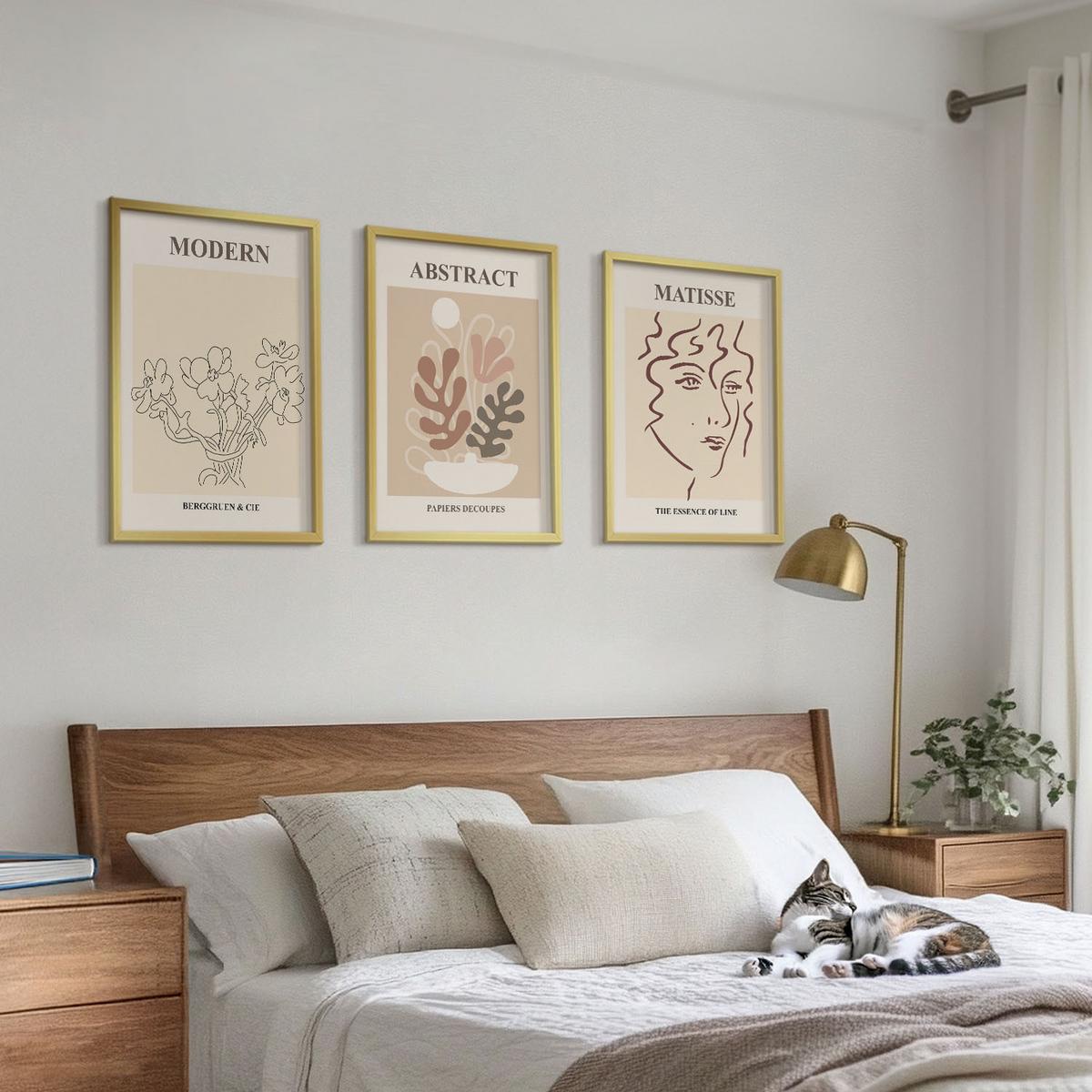 BILDER SET 3er Set - 40x60 cm Goldrahmen - Moderne Pflanzenlinien - Goldfarben, Kunststoff (40/60cm) - TULUP