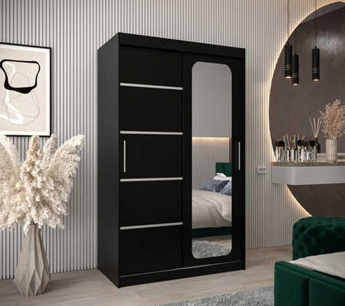 SCHWEBETÜRENSCHRANK 200/120/62 2-türig - Silberfarben/Schwarz, Holz/Kunststoff (120/200/62cm) - MÖBEL KRYSPOL