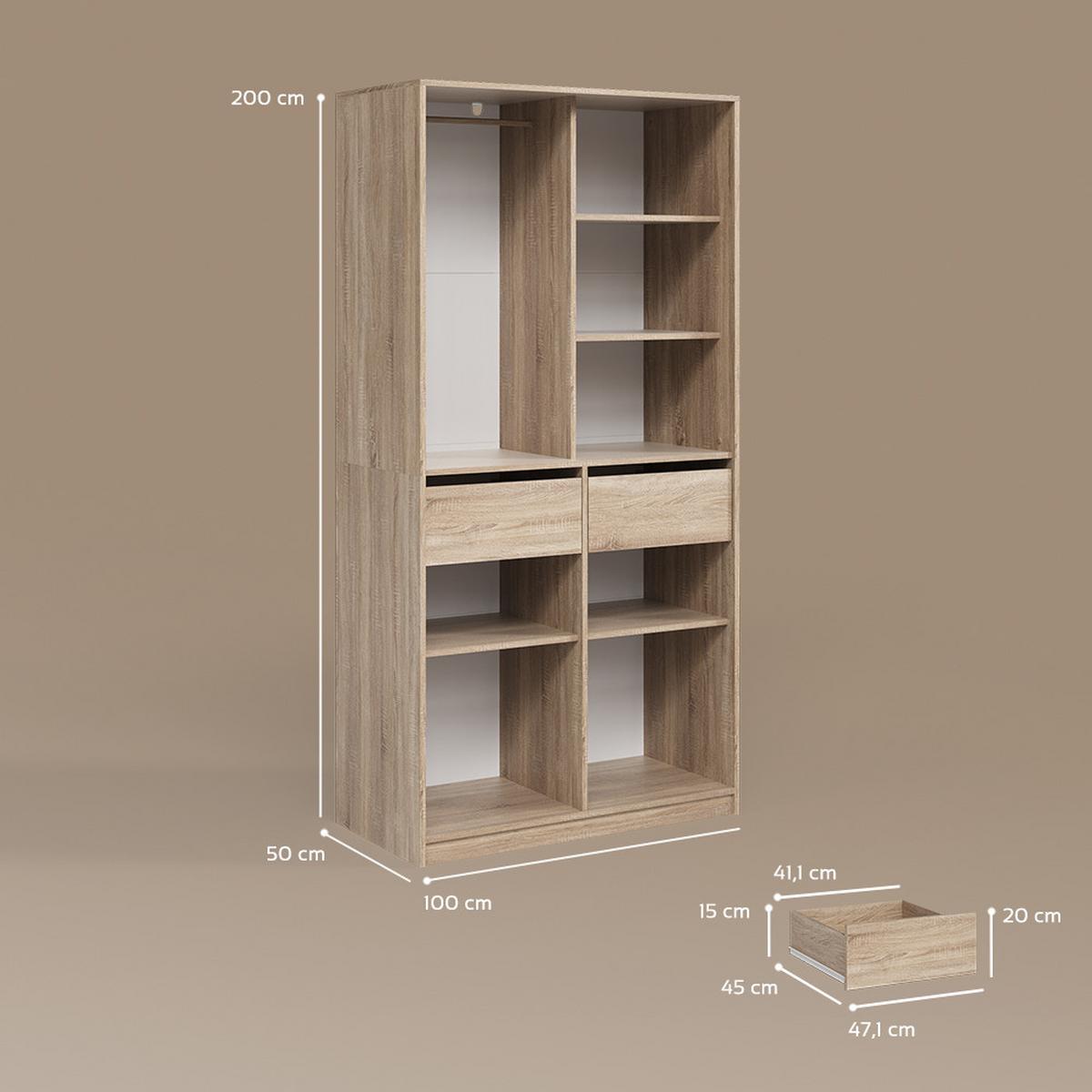KLEIDERSCHRANK Trento Sonoma mit 2 Schubladen - Sonoma Eiche, Holzwerkstoff (100/200/50cm) - Livinity®
