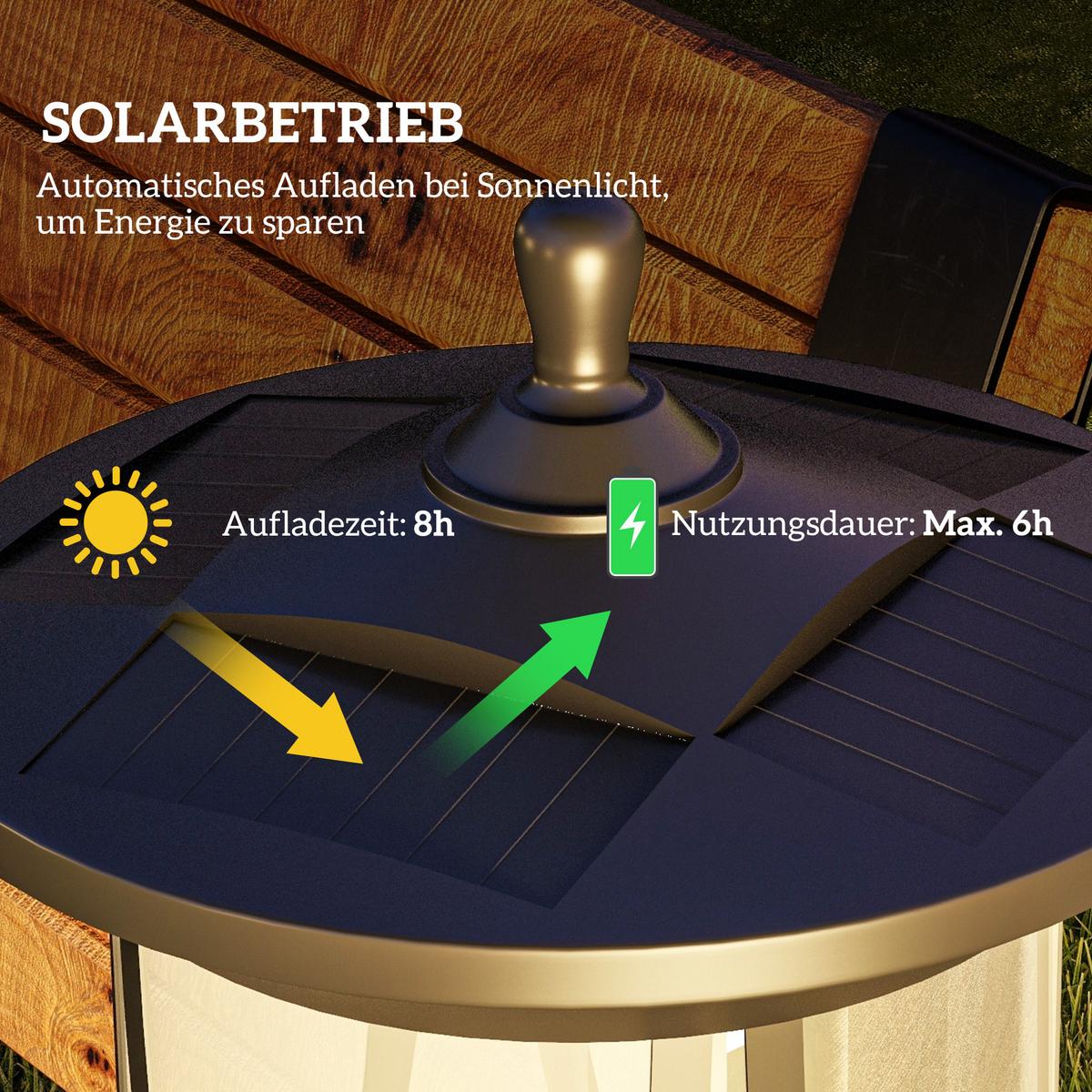 SOLAR Gartenlaterne 127 cm Gartenlampe mit Kaltweiß LED Licht für Außen, Schwarz - Schwarz, Kunststoff (17/17/127cm) - Outsunny