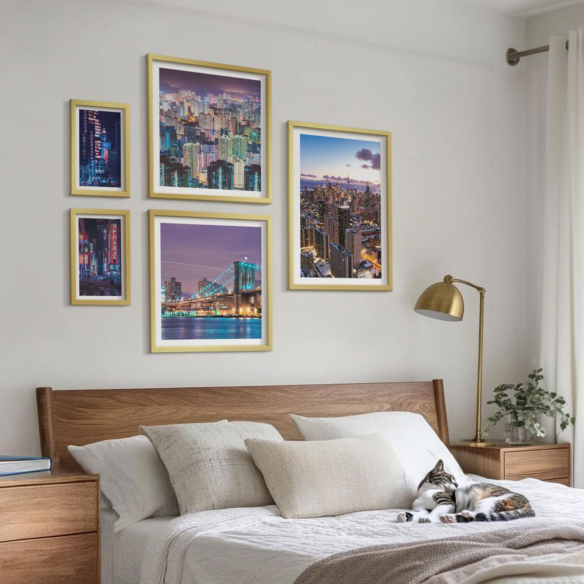 BILDER SET 5er Set - 50x50 cm & 20x30 cm & 40x60 cm Goldrahmen - Bergblumen Himmelsweg - Goldfarben, Kunststoff (40/60cm) - TULUP