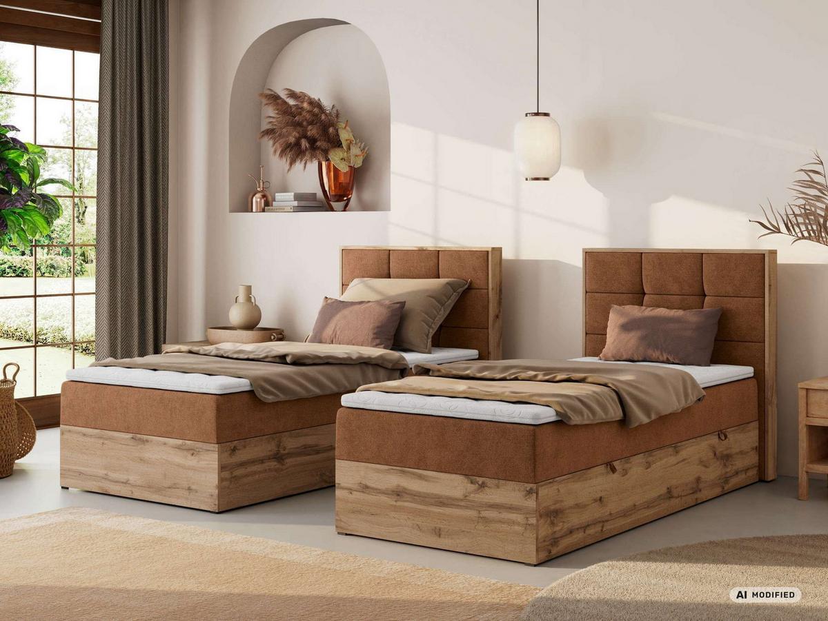 BOXBETT ALBERO 1 90/200 - Orange Stukture - Topper Visco - H4 - Rechts - Schwarz/Orange, Kunststoff/Textil (90/200cm) - MKS
