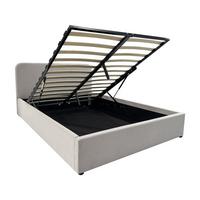 BETTKASTEN 140x190 mit kopfteil bezogen mit beigem livy 205/150/88 cm - Beige, Holz (190/140cm) - Calicosy