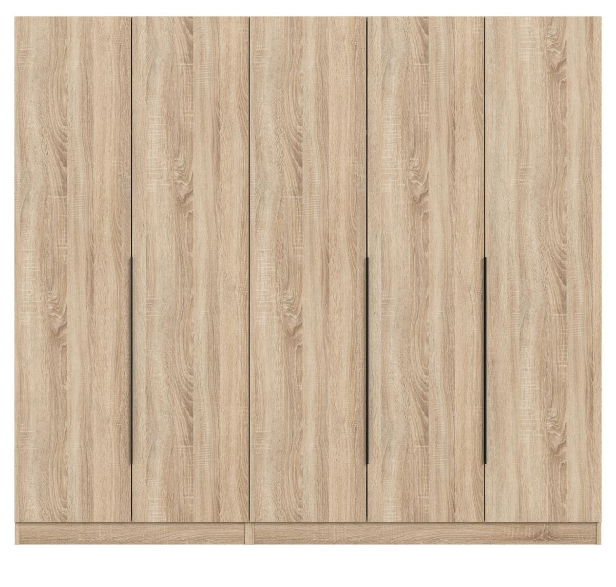KLEIDERSCHRANK Eiche Sonoma 5-türig 2000 x 181 cm, Drehtürenschrank mit Kleiderstange - Eichefarben/Schwarz, Holzwerkstoff/Kunststoff (200/181/52cm) - Inn.Furn