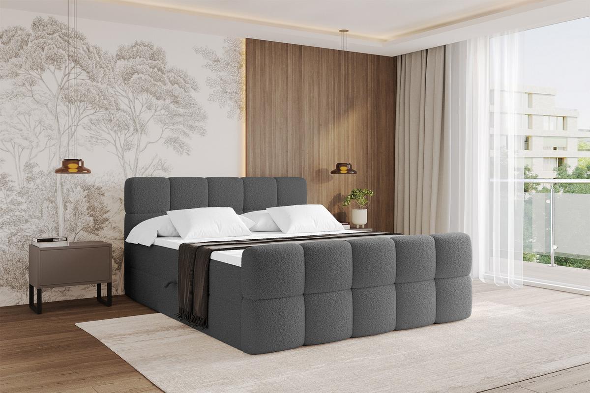 BOXBETT mit Matratze H3 - FAMA-Z - 160x200 cm Grau Quelle - Schieferfarben, Holzwerkstoff - ALTDECOR