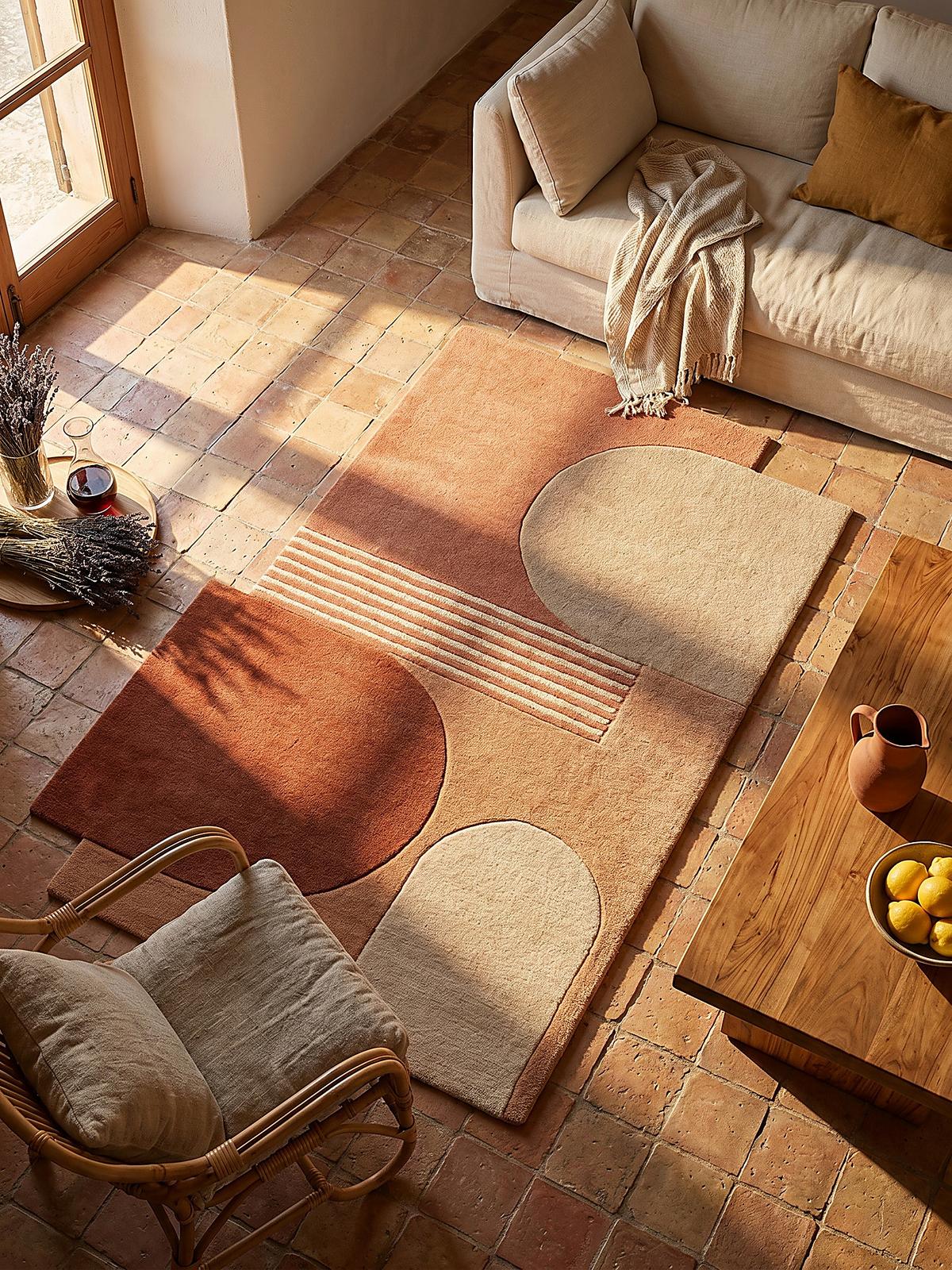 WOLLTEPPICH HALLEIN, abstrakt, aus Wolle, Terrakotta, 120 x 180 cm - Orange, Textil (180/120cm) - KADIMA DESIGN
