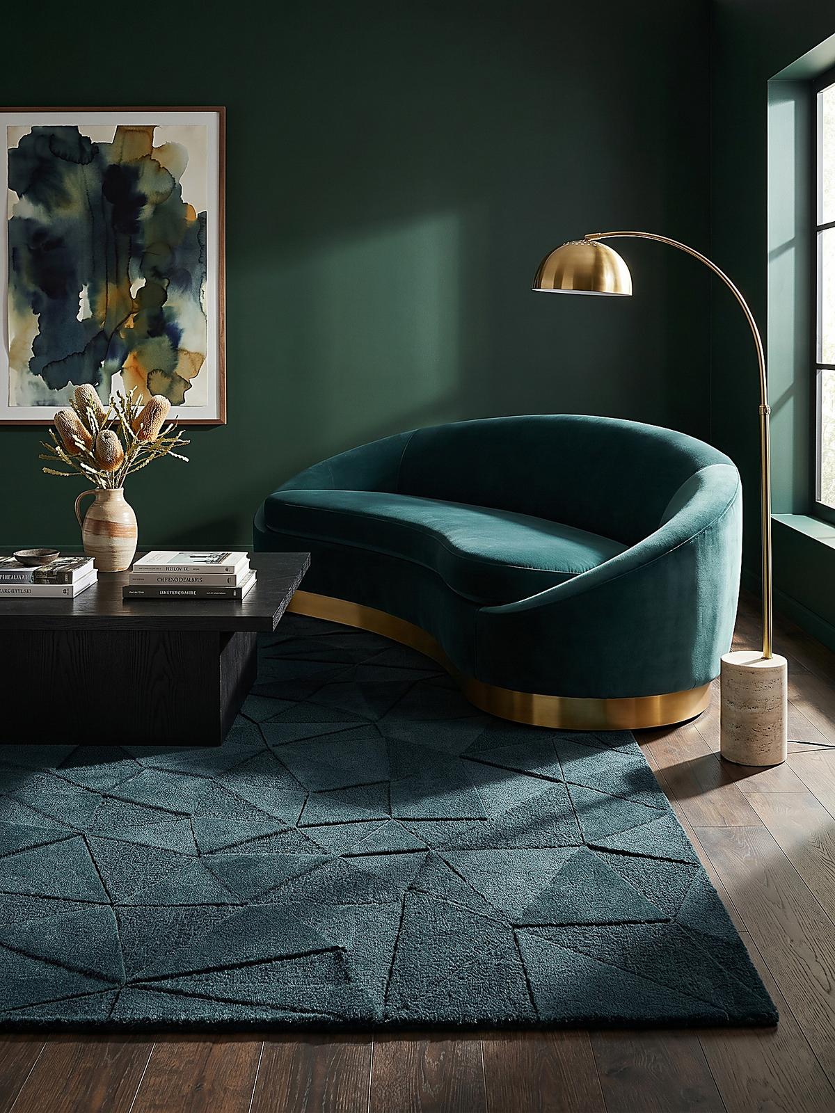 WOLLTEPPICH DEBEN, geometrisch, Petrol, 160 x 230 cm - Blau, Textil (230/160cm) - KADIMA DESIGN