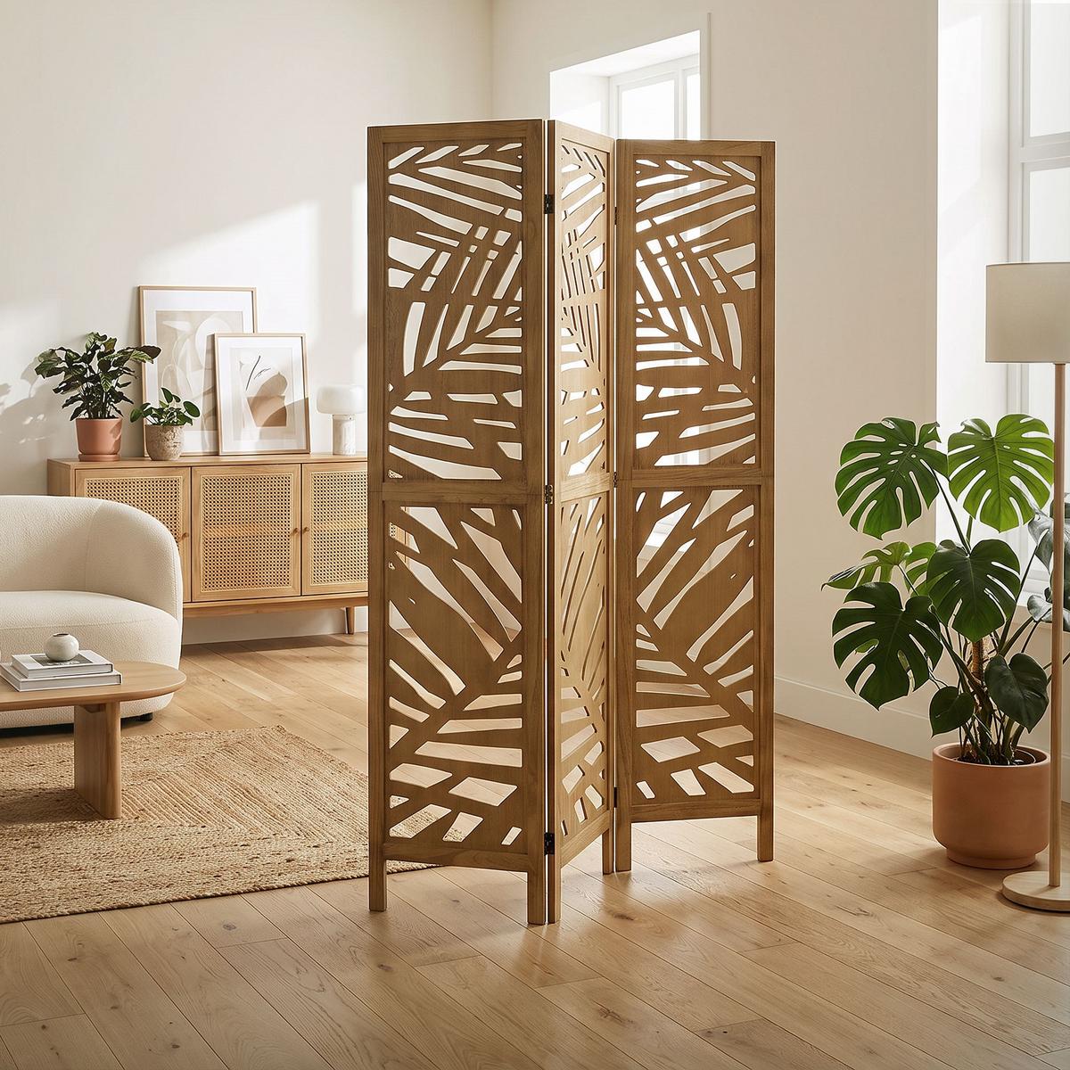PARAVENT 3 teilig Kyoto 170x121 cm Natur aus Holz - Braun, Holz (121/170/2cm) - ML-DESIGN