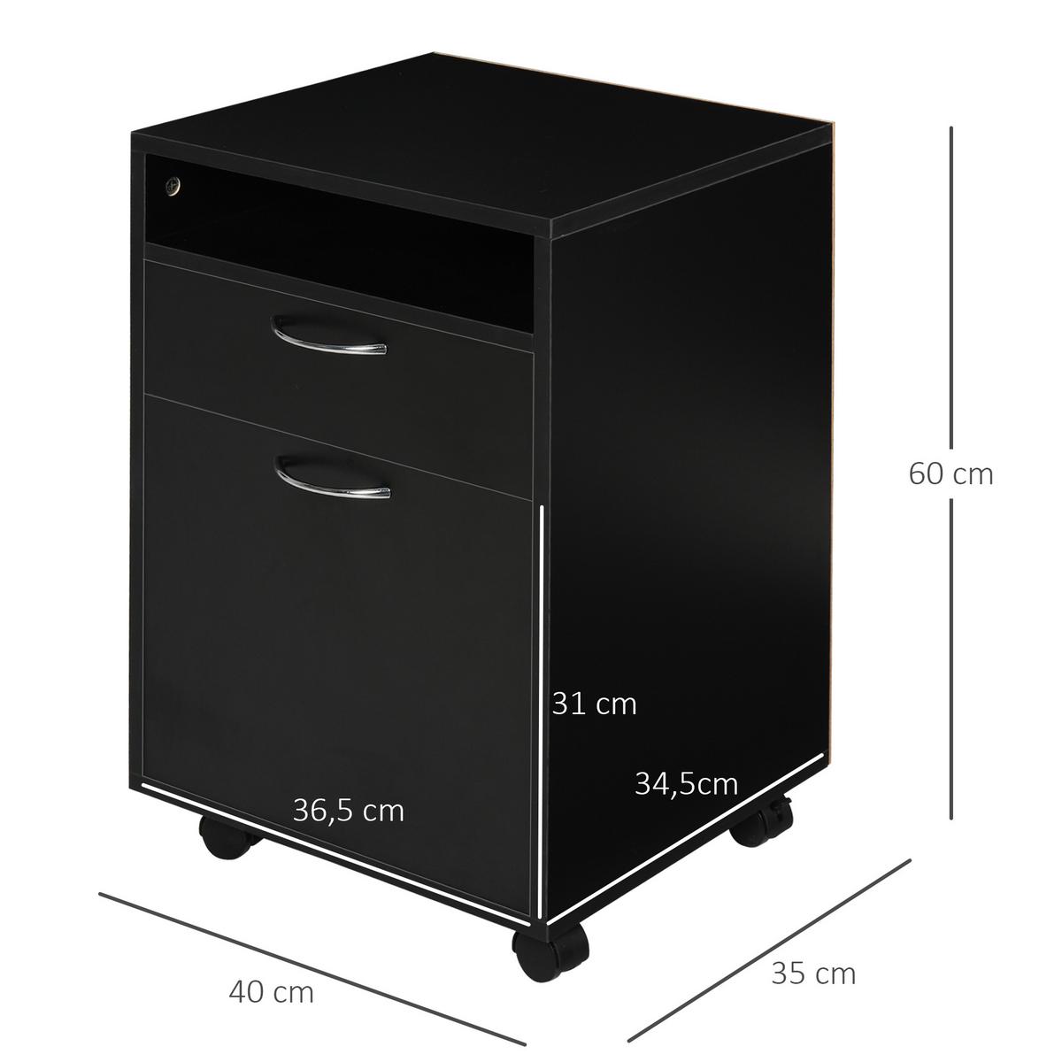 ROLLCONTAINER, Spanplatte, Schwarz, 40 x 35 x 60 cm - Schwarz, Metall (35/60/40cm) - HOMCOM