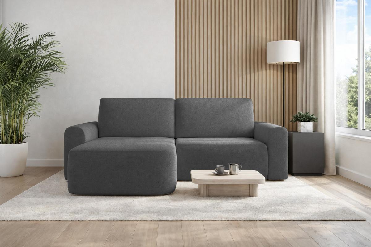 ECKSOFA L Form Otterton Dunkelgrau 250/180/95 cm Links mit Schlaffunktion - Schwarz/Grau, Kunststoff/Textil (180/250cm) - AX Living