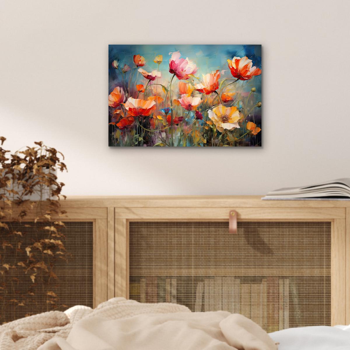 METALLBILD Blumen - Aquarell - Kunst - Botanisch - Natur 30x20 cm - Orange, Metall (30/20cm) - MuchoWow