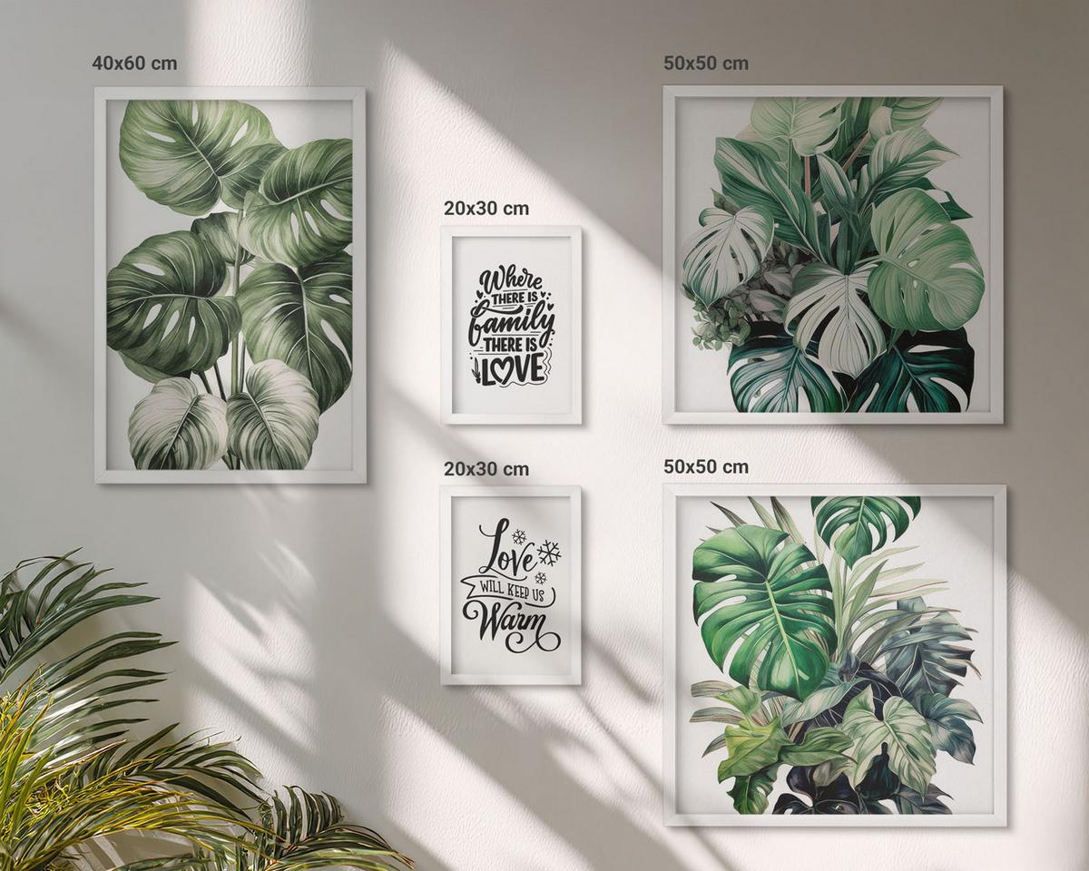 BILDER SET 5er Set - 50x50 cm & 20x30 cm & 40x60 cm Weißer Rahmen - Gemalte Abstraktionen der Natur - Weiß, Kunststoff (40/60cm) - TULUP