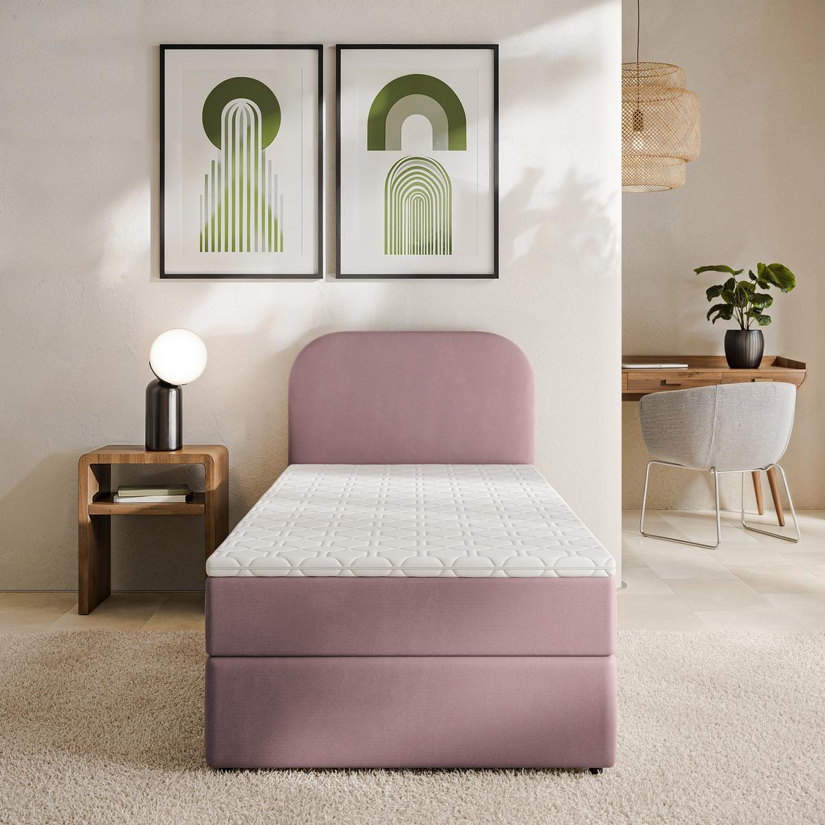 BOXBETT CERIA 80x200 cm mit Matratze und Topper - Rosa - Rosa, Holz/Textil (80/200cm) - MASSENO