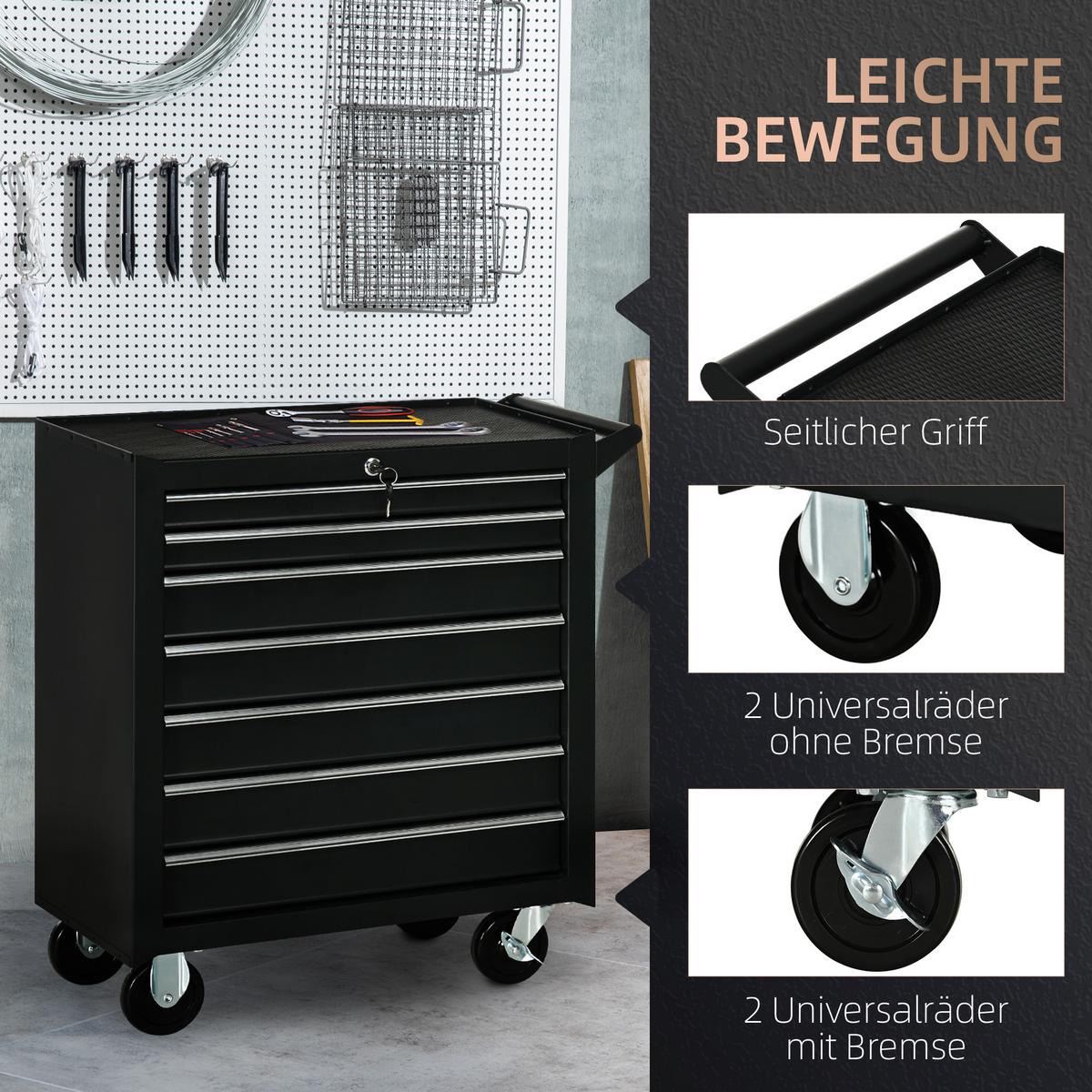 WERKSTATTWAGEN Stahl Schwarz - Schwarz, Metall (33/75/69cm) - DURHAND