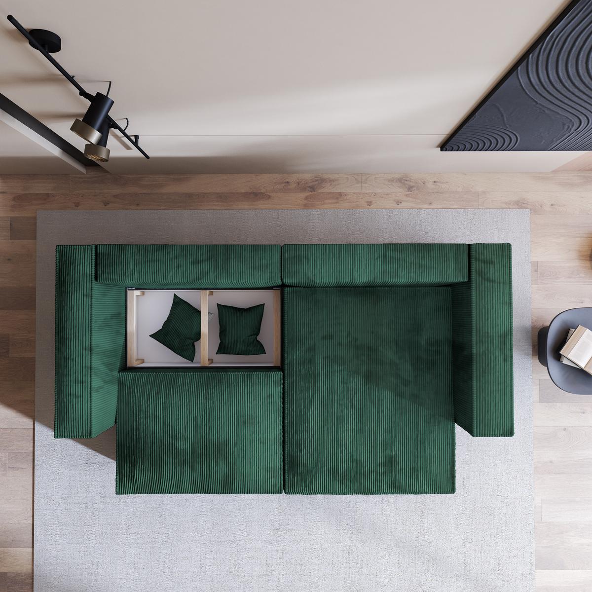 ECKSOFA NERIO P Grün Kordstoff mit Schlaffunktion - Grau/Grün, Holz/Kunststoff (245/148cm) - MASSENO