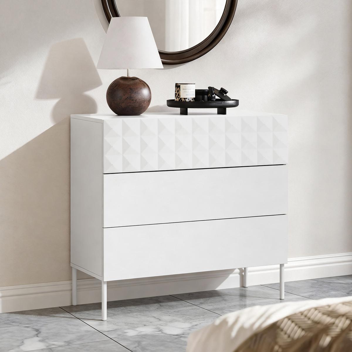 KOMMODE Holz mit 3 Schubladen, Weiß, 80 × 40 × 75 cm - Weiß, Holzwerkstoff/Metall (80/75/40cm) - Hometopia