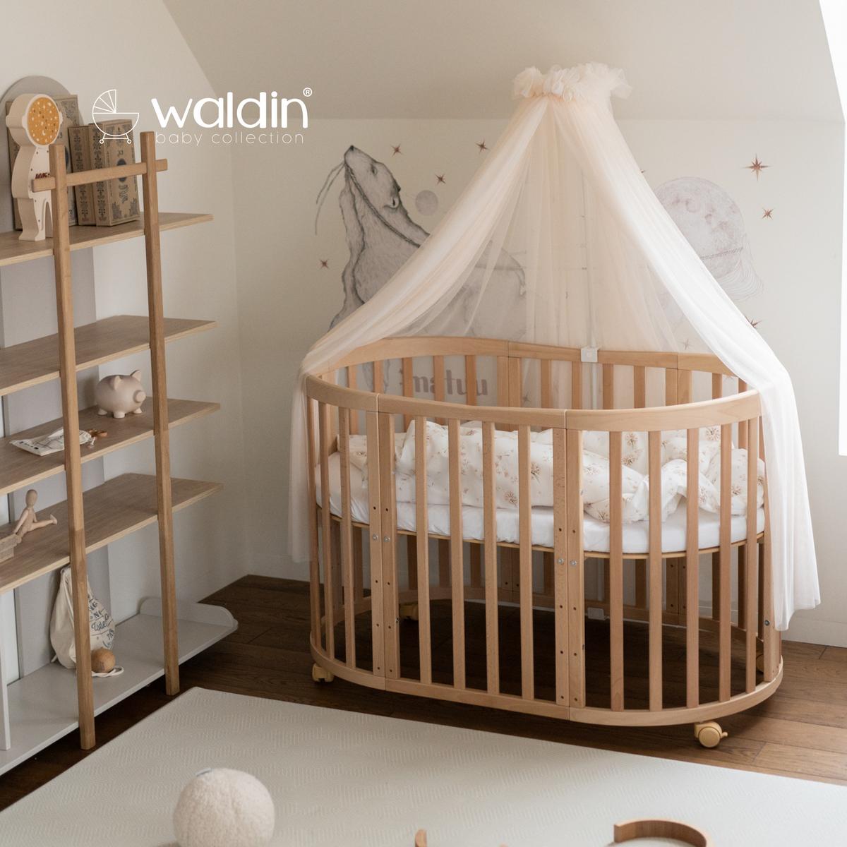 BABYBETT NATUR OVAL 7in1 mit Matratze und Himmelset - Champagner/Naturfarben, Holz/Textil (73/125cm) - waldin