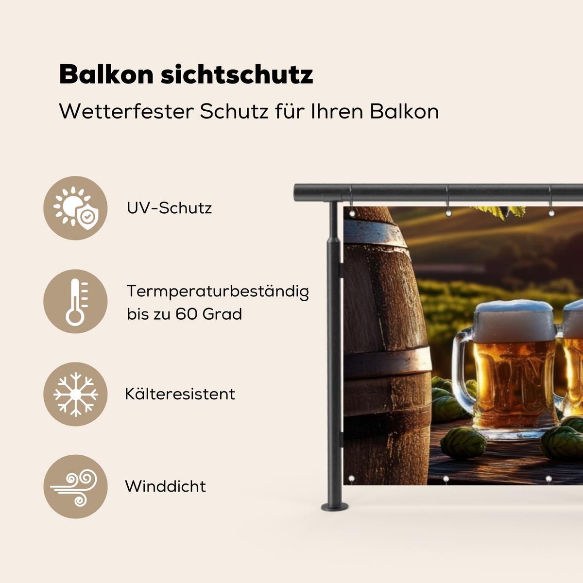 BALKON-SICHTSCHUTZ Bier - Hopfen - Landschaft Deko XXL 500x130 cm - Grün, Kunststoff (500/130cm) - MuchoWow