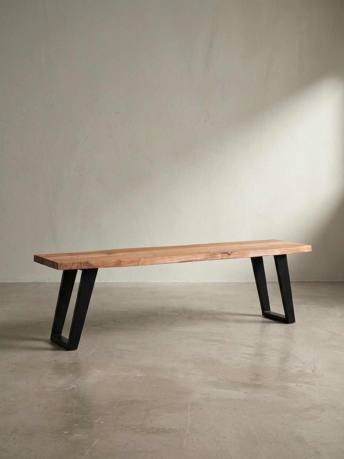 ESSZIMMERBANK Massivholz Metall Baumkante U-Beine, Akazie 120x40x46 cm - Schwarz/Braun, Holz/Metall (120/46/40cm) - KADIMA DESIGN