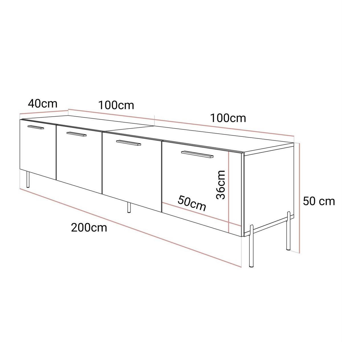 TV-ELEMENT AURA 200 KASCHMIR Hochglanz auf geraden silbernen Beinen + LED - Kaschmir/Silberfarben, Holzwerkstoff (200/50/40cm) - Lookway