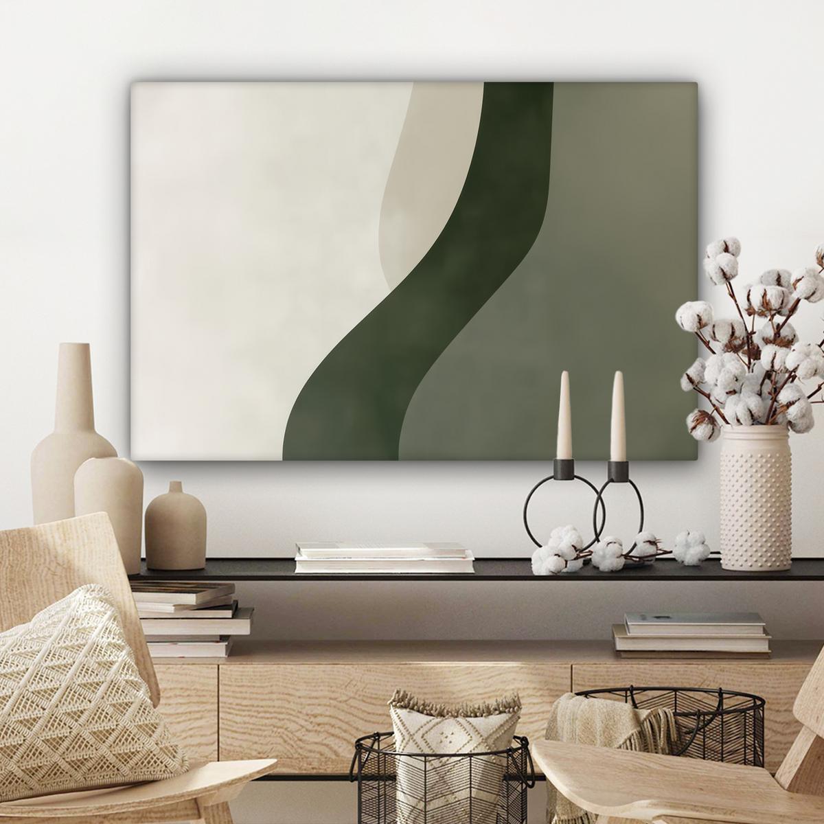 LEINWANDBILD Japandi - Grün - Abstrakt - Modern Gemälde 60x40 cm - Salbeigrün, Textil (60/40cm) - MuchoWow