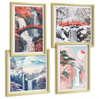 BILDER SET 4er Set - 50x50 cm & 40x60 cm Goldrahmen - Wasserfälle, Brücken, Bäume, Jahreszeiten - Goldfarben, Kunststoff (50/50cm) - TULUP