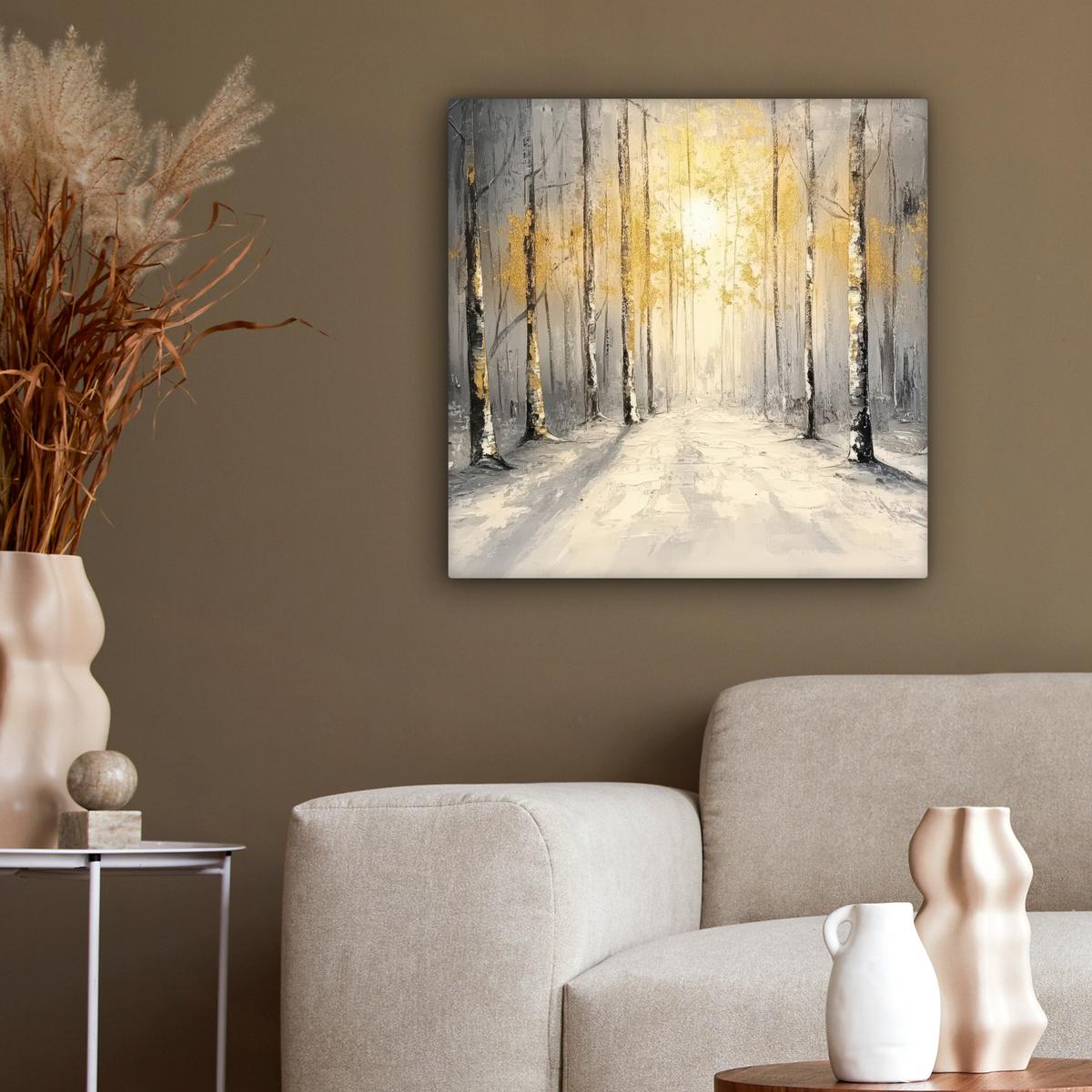 LEINWANDBILD Winter - Abstrakt - Schnee - Natur - Sonne Wandbild Wohnzimmer 50x50 cm - Grau, Textil (50/50cm) - MuchoWow