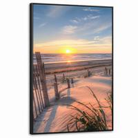 LEINWAND Bilder mit Rahmen - Strand - Meer - Düne - Sonnenuntergang - Landschaft - 90x140 - Beige, Textil (90/140cm) - MuchoWow