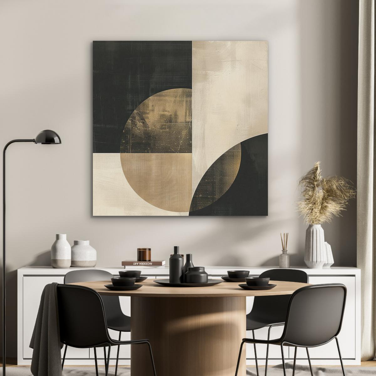AKUSTIKBILD Abstrakt - Geometrische Formen - Schwarz - Gold Akustikpaneele 90x90 cm - Ecru, Kunststoff (90/90/0.9cm) - MuchoWow
