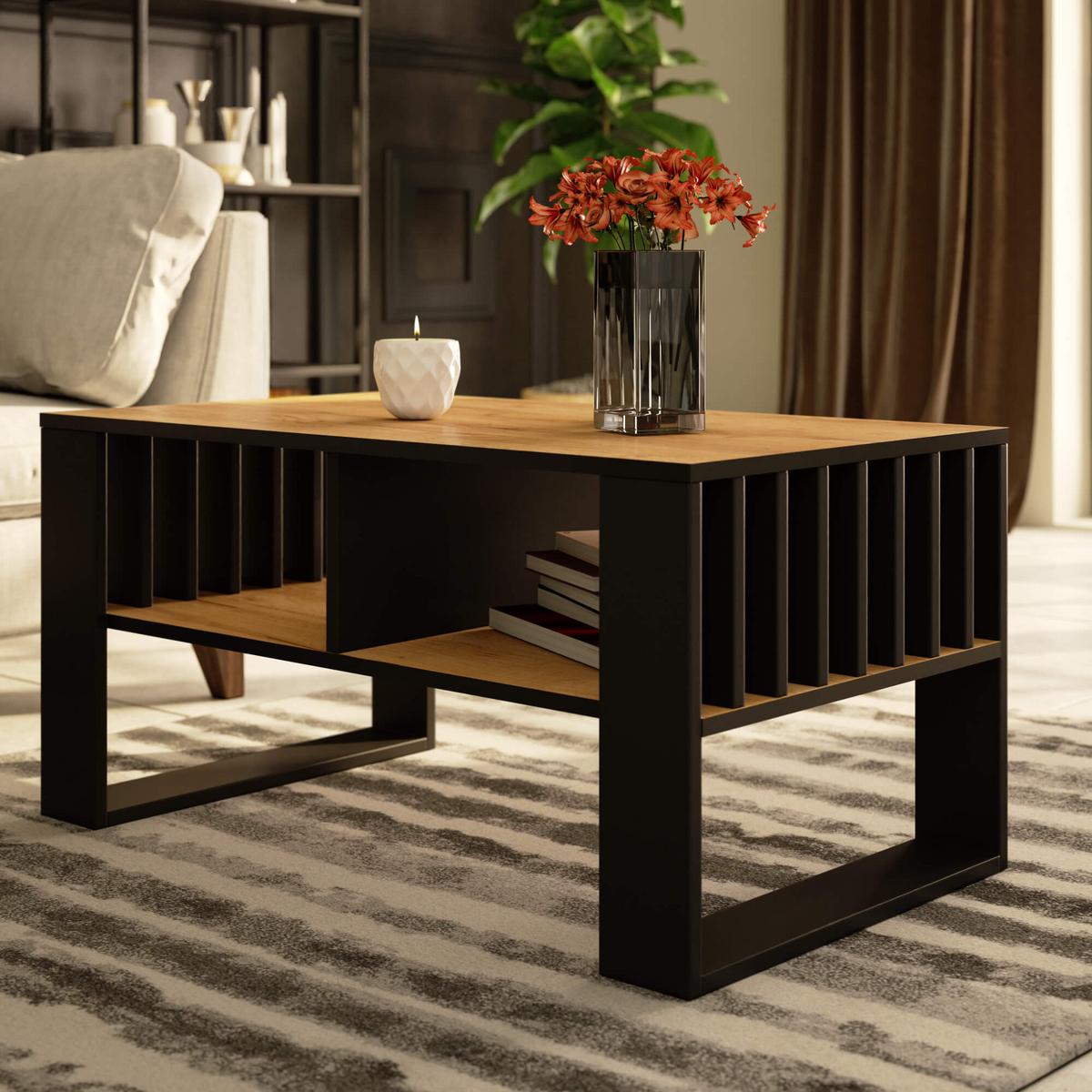 COUCHTISCH Eiche Craft, Schwarz 45/92/53 - Schwarz, Textil (53/92/45cm) - RAUMHIRSCH FURNITURE